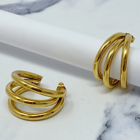 Triple the Layers Classic Earrings Gold Tone - Picture 5 of 8